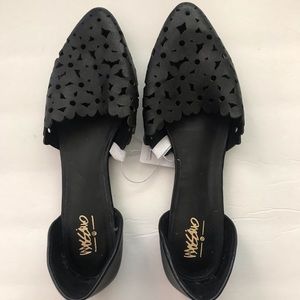 Black floral design flats